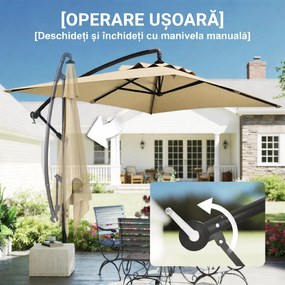 Outsunny Umbrelă Suspendată cu Orificii de Ventilaţie, Bază în Cruce şi Manivelă, 3x2 m, Bej | Aosom Romania