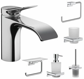 Set baterie lavoar Hansgrohe Vivenis si accesorii baie Hansgrohe AddStoris, crom