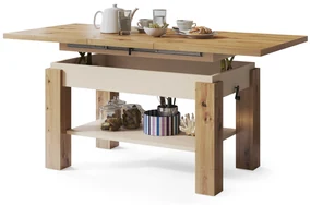 Mazzoni ASTORIA Stejar Artisan/Bej (Șampanie) - MĂSUȚĂ EXTENSIBILĂ MĂSUȚĂ DE CAFEA CU RAFT