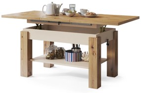 Mazzoni ASTORIA Stejar Artisan/Bej (Șampanie) - MĂSUȚĂ EXTENSIBILĂ MĂSUȚĂ DE CAFEA CU RAFT