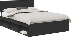 vidaXL Cadru de pat cu headboard Negru 150 x 200 cm Lemn de pin masiv