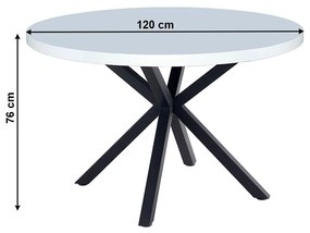 Masa de sufragerie, alb mat/ negru, diametru 120 cm, medor