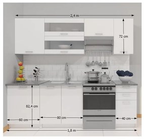 Set Bucatarie alb, 240 cm lungime, vitrina sticla,blat termorezistent inclus,Bortis Impex