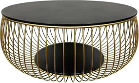 Masuta cafea BOWL, negru/auriu, sticla securizata/metal, 86x86x35 cm