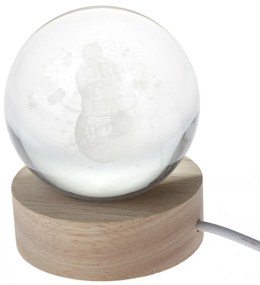 Glob de sticlă luminos, USB, pe suport din lemn