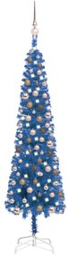 Brad de Craciun subtire cu LED-uri si globuri, albastru, 150 cm 1, blue and rose, 150 cm
