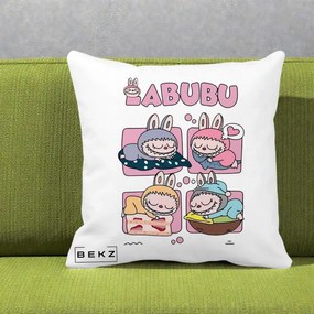 Perna Personalizata Labubu Sleeping Quad Grid, 40x40 cm, Alba Mata, Husa Detasabila, Perna Inclusa, BEKZ®