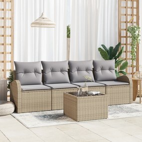 vidaXL Set canapele grădină de 5 piese cu perne bej din ratan poli