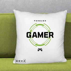 Perna Personalizata Forever Gamer, 40x40 cm, Alb Pufos, Husa Detasabila, Perna Inclusa, BEKZ®