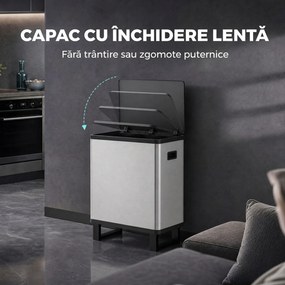 HOMCOM Coș de gunoi automat cu senzor, 54 L, 3 compartimente, oțel inoxidabil, argintiu | Aosom Romania