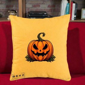Perna Decorativa Halloween Jack-o'-Lantern Infricosator, 40x40 cm, Galben, Husa Detasabila, Perna Inclusa, BEKZ®