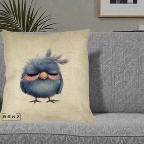 Perna Decorativa Pui Adormit Albastru, 40x40 cm, Crem, Husa Detasabila, Perna Inclusa, BEKZ®