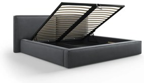 Pat matrimonial gri închis tapițat cu spațiu de depozitare și somieră 180x200 cm Arendal – Cosmopolitan Design