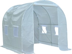 Outsunny Serra da Giardino a Tunnel Per Piante in PE con Tubi in Ferro, Bianco, 250x200x200cm