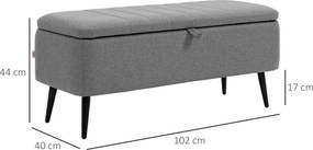 HOMCOM Bancă cu spațiu de depozitare, bancă tapițată cu aspect de in, cutie de depozitare cu picioare din oțel 102 x 40 x 44 cm, Gri | Aosom Romania