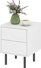HOMCOM Noptieră, masă de alături cu 2 sertare cu deschidere prin apăsare, picioare din oțel, 40 x 40 x 50 cm, alb | Aosom Romania