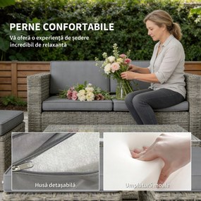 Outsunny Set de Grădină din Ratan 6 Locuri, Design Compact, Gri Închis | Aosom Romania