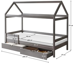 Pat etajat pentru copii 90 cm Nortena (gri) (cu somieră) (cu sp. depozitare). 1116425