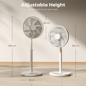HOMCOM Ventilator pe picior, diametru 39 cm, 12 viteze, 4 moduri, temporizator 9H, oscilație 120°, înălțime reglabilă, alb | Aosom Romania