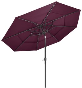 Umbrela de soare 3 niveluri, stalp aluminiu, rosu bordo, 3 m Rosu bordo, 3 m