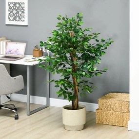 HOMCOM Ficus artificial cu ghiveci de 5 ft, planta artificiala de interior, exterior, pentru decorarea camerei de zi, biroului