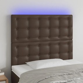 Tablie de pat cu LED, maro, 80x5x118 128 cm, piele ecologica 1, Maro, 80 x 5 x 118 128 cm