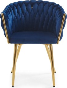OFERTA Fotoliu de sufragerie din catifea ORION VELVET cu picioare aurii, albastru inchis calitatea a II-a