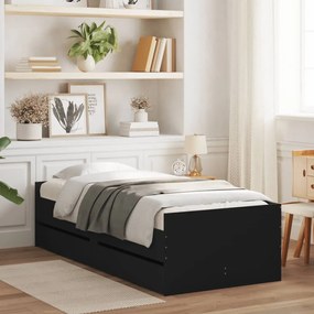 3207358 vidaXL Cadru de pat cu sertare, negru, 75x190 cm mic, single