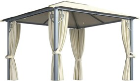 vidaXL Pavilion cu perdele & șiruri lumini LED, crem, 3x3 m, aluminiu