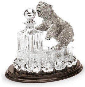 Set Lux Statueta argintata si suport pentru bauturi fine Bear by Chinelli Italy