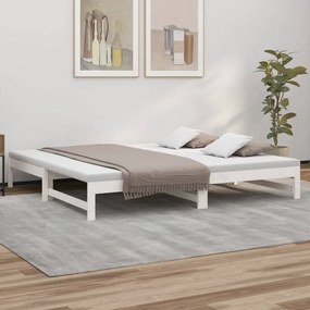 Pat de zi extensibil, alb, 2x(80x200) cm, lemn masiv de pin Alb, 205.5 x 158 x 30 cm