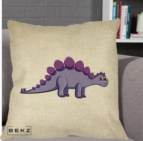 Perna Personalizata Stegozaur Mov, 40x40 cm, Crem, Husa Detasabila, Perna Inclusa, BEKZ®