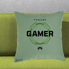 Perna Personalizata Forever Gamer, 40x40 cm, Verde, Husa Detasabila, Perna Inclusa, BEKZ®