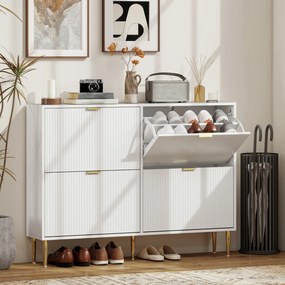 HOMCOM Dulap de pantofi pentru 20 de perechi de pantofi cu 4 sertare rabatabile Alb | Aosom Romania