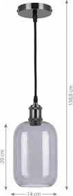 BRILAGI -LED Pendul pe cablu RETRO GLASS 1xE27/60W/230V Ø 14 cm negru/gri fumuriu