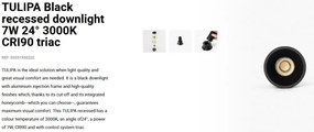 Spot LED incastrabil TULIPA Black recessed downlight 7W 24° 3000K CRI90 triac