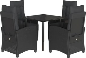 vidaXL Set mobilier de grădină cu perne, 5 piese, negru, poliratan