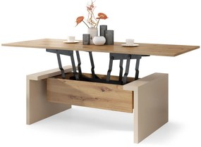 Mazzoni SPACE Stejar Artisan/Bej (Șampanie) - MĂSUȚĂ EXTENSIBILĂ CU RIDICAREA BLATULUI MĂSUȚĂ DE CAFEA