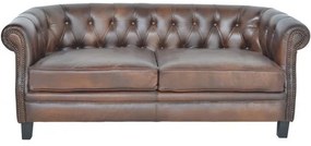 Canapea 2 locuri din piele naturală, maro, Chesterino, 155 x 79 x 66 cm