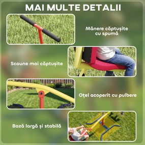 AIYAPLAY Balansoar pentru Copii Rotativ 360°, Capacitate 200kg, 2 Locuri cu Mânere Antiderapante, Scaune Capitonate, Spătar, Roți, 253x96x75 cm, 3-12 Ani | Aosom Romania