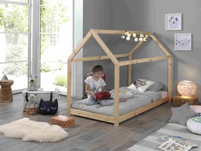 Set CABANE în culoare culoare lemn natural format dintr-un Pat copii Vipack (90 x 200 cm) și o SALTEA PAT COPII Basic Cool (90 x 200 x 10 cm).