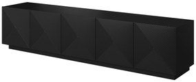 Comodă TV Asha 200 cm, cu 5 uși și fronturi riflate – negru mat