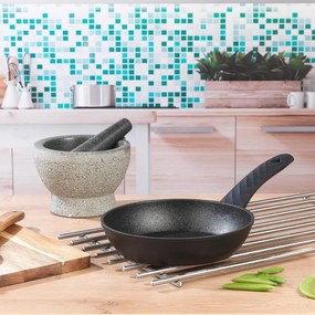 Set oale si tigai Royalty Line FD10, 10 piese, Aluminiu turnat, Acoperire din marmura Greblon, Inductie, Negru