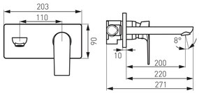 Baterie lavoar baie incastrata crom lucios, pipa 220 mm, Ferro Algeo Square 220 mm