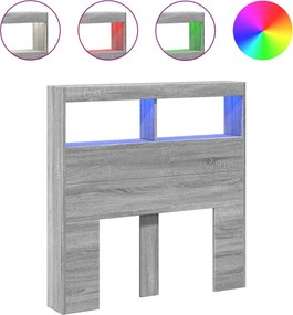 vidaXL Tăblie de pat cu dulap și LED, gri sonoma, 100x17x102 cm