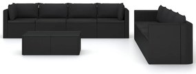 Set mobilier de gradina cu perne, 9 piese, negru, poliratan Negru, 4x colt + 4x mijloc + 2x masa, 1