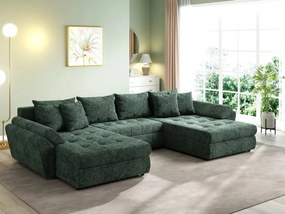 Colțar extensibil dumonde cu ladă de depozitare si sezut confortabil din spuma high-density, Loana U Euphoria Green 355x185 cm