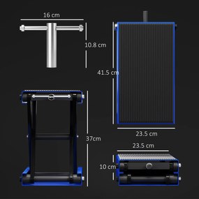 DURHAND Suport pentru Ridicarea Motocicletelor și Bicicletelor Antiderapant max 500 kg cu Înălțime Reglabilă, Suport Pliabil din Metal și Cauciuc, pentru Garaj, 41,5x23,5x10-37 cm, Albastru și Negru | Aosom Romania