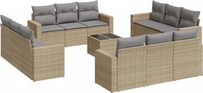 vidaXL Set canapele de grădină, 13 piese, cu perne, bej, poliratan