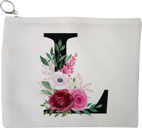 Portfard Cosmetice tip Plic, Cu litera L si Trandafiri, 23x18 cm, Alb, BEKZ®